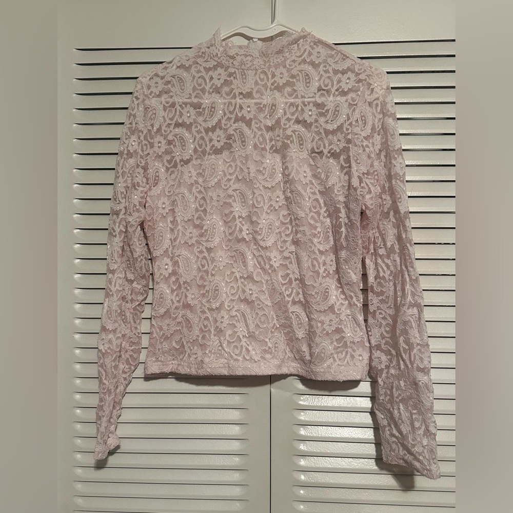 SHEIN Lace Long Sleeve Blouse - Light Pink